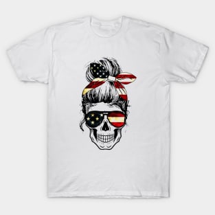 Womens American Lady Skull USA Flag T-Shirt